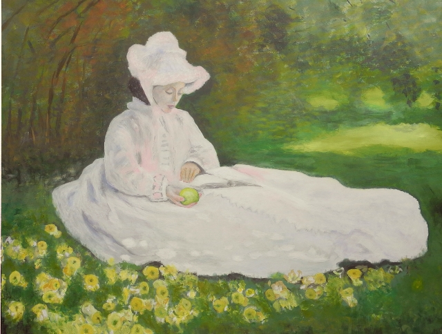 Interprtation de John, Les fleurs jaunes primevre de Claude Monet  Argenteuil transformes en trognons de pommes !