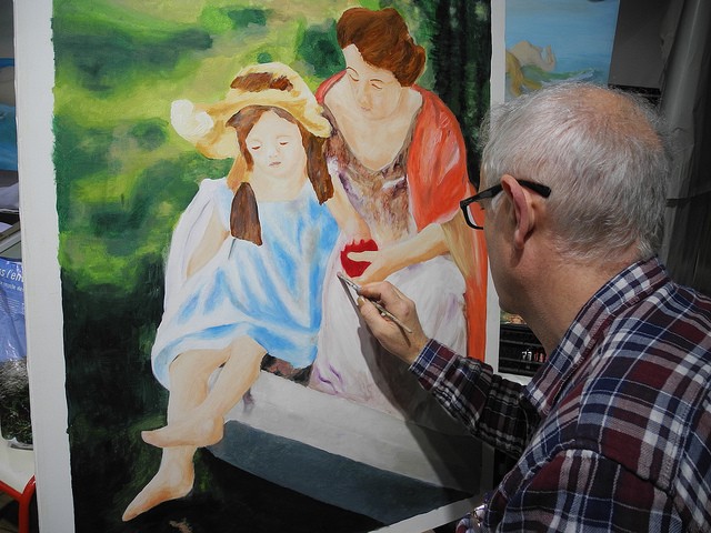Etape de cette peinture en l'Atelier du Pommier  Saint Clair sur Epte en 2014