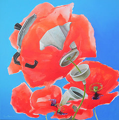 cafetiere coquelicots, Premi�res �tudes sur cafeti�res en mon atelier de France (en avait peint longtemps avant, � Miami !)