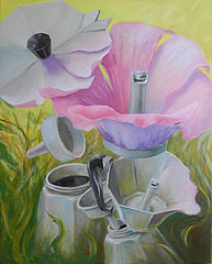 tableau hibiscus Pierre Marcel au sujet de Cafeti�re expresso acrylique, de Floride ou d'Italie