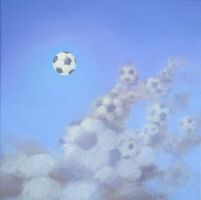 DSCN0571.JPG peinture Pierre Marcel sur l'actualit� mondiale juin 2014, la coupe du monde du football au Br�sil : Lune et ciel football